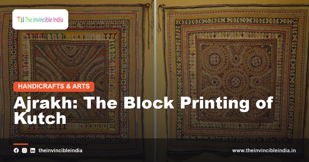 Traditional Ajrakh block-printed fabric with red, blue and geometric motifs