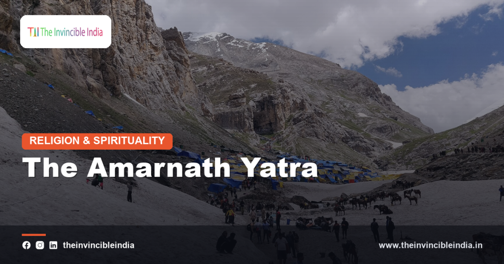 Pilgrims trekking to the Amarnath cave shrine in the Himalayas during the Amarnath Yatra
