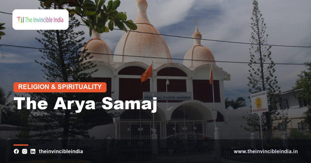 Arya Samaj mandir with worshippers performing a havan yajna ceremony