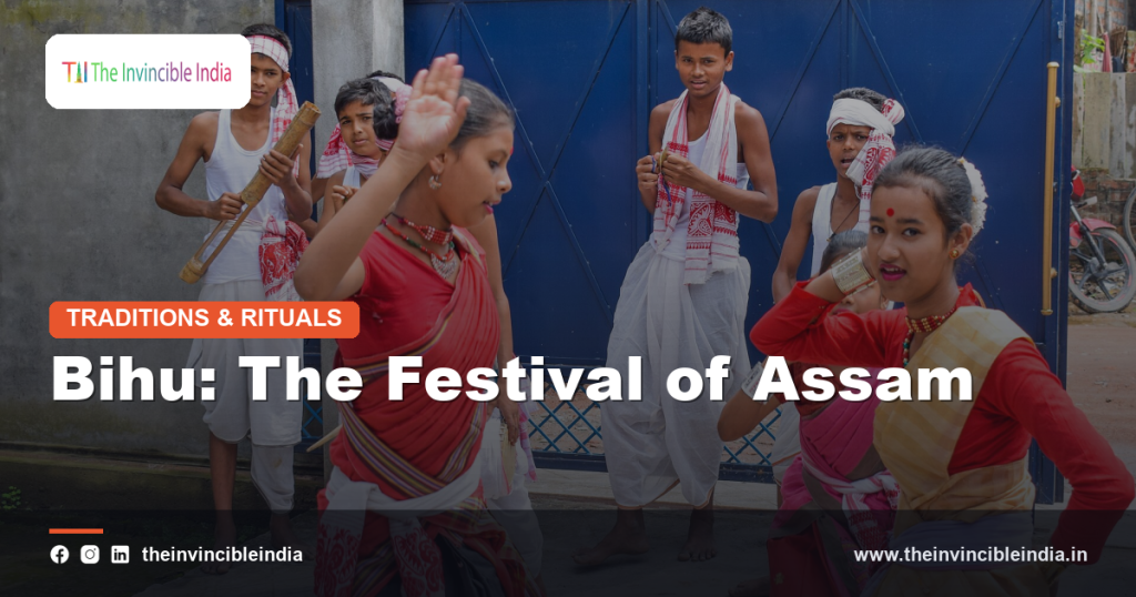 Traditional Bihu dancers performing in Assam during the festival