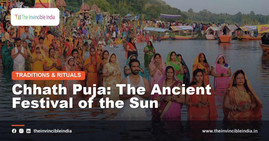Devotees offering prayers to the sun during Chhath Puja