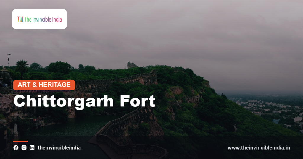 The Vijay Stambha victory tower rising above the walls of Chittorgarh Fort in Rajasthan