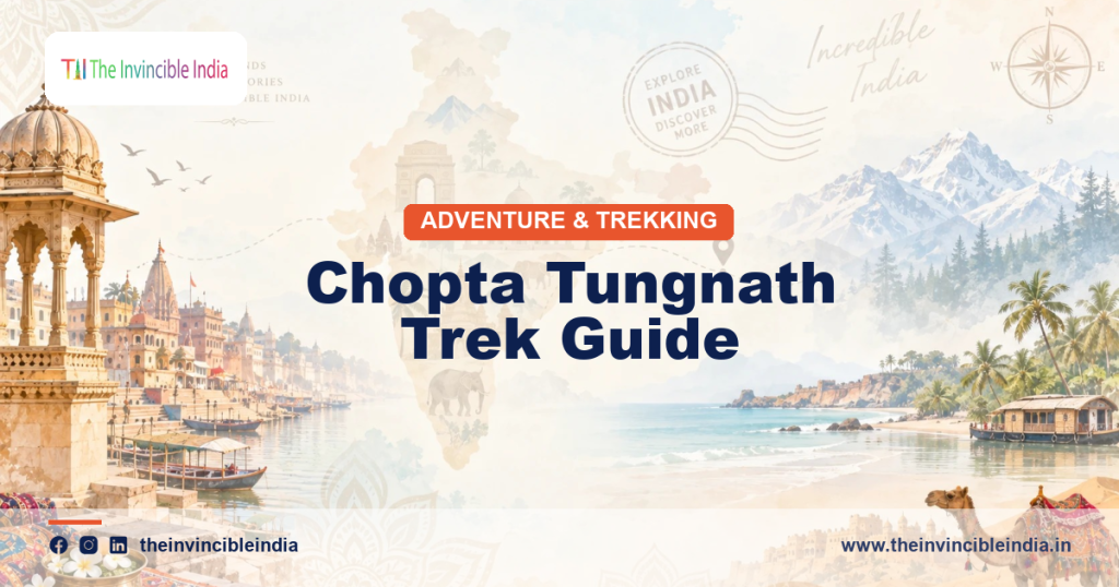 Snow-lined stone trail on the Chopta Tungnath trek climbing to Tungnath temple and Chandrashila summit in Uttarakhand