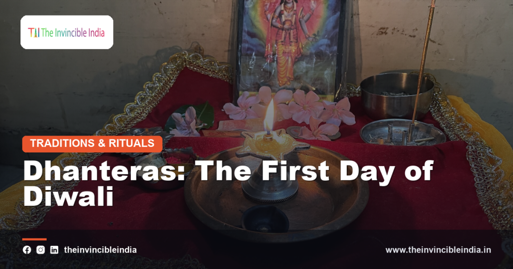 Diyas and gold jewellery displayed for Dhanteras celebrations