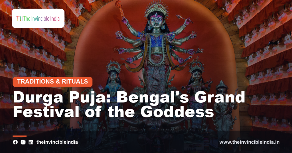 A magnificent Durga idol at a Durga Puja celebration