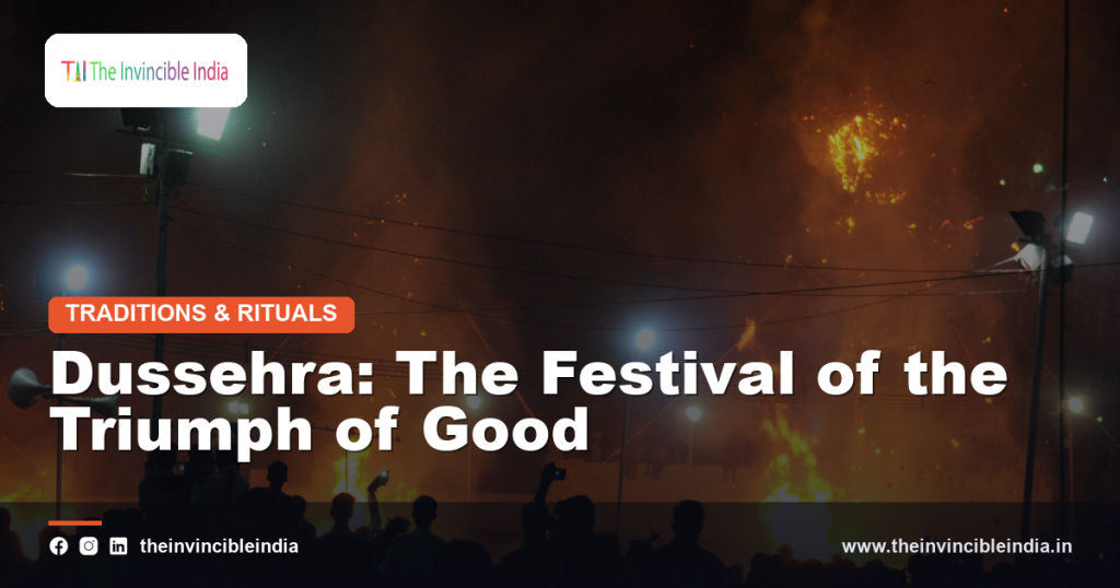 The burning of a Ravana effigy during Dussehra celebrations