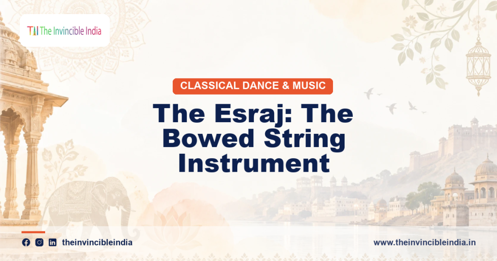 An esraj, the bowed and fretted string instrument of North India and Bengal