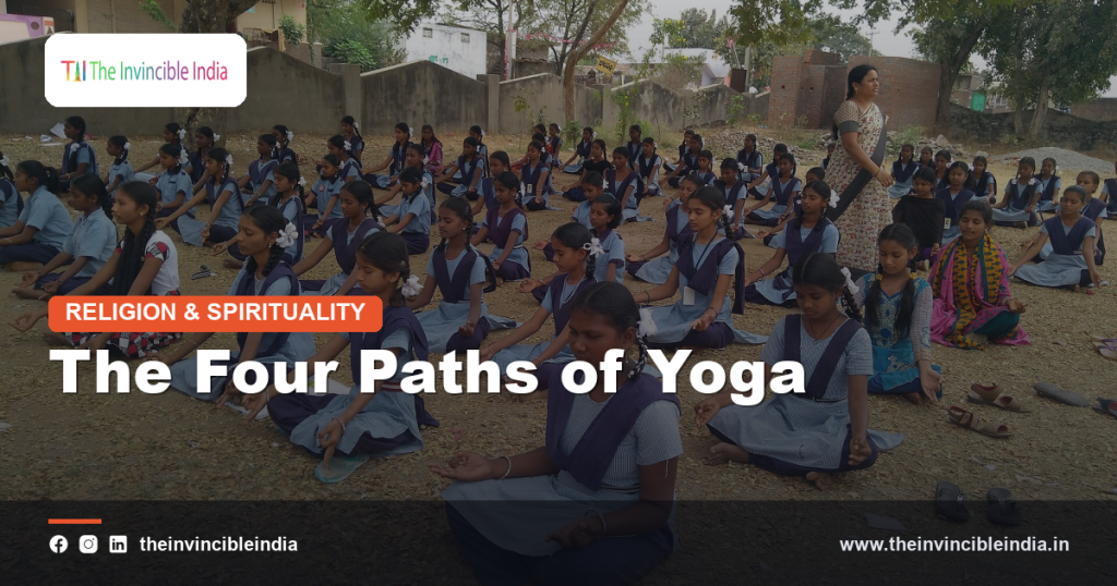 Illustration representing the four paths of yoga in Indian spiritual tradition