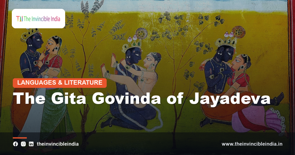 Traditional Odishi-style painting depicting Radha and Krishna, inspired by the Gita Govinda