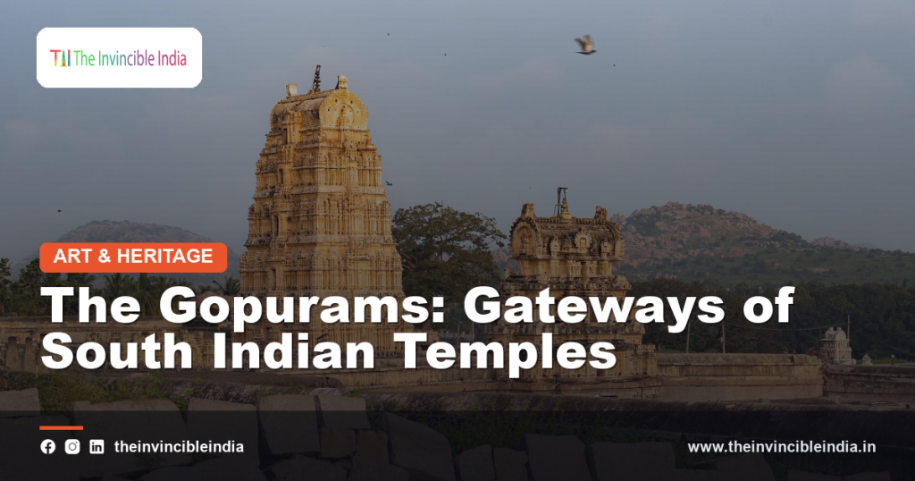 A towering, richly sculpted gopuram gateway of a South Indian temple