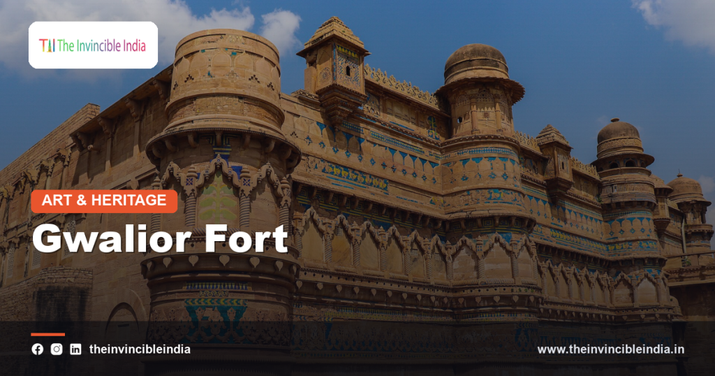 Tile-covered facade of Man Singh Palace within Gwalior Fort