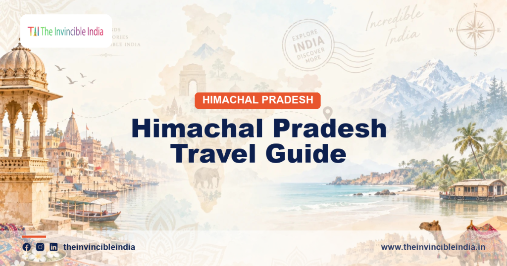 Himachal Pradesh travel guide banner showing Himalayan valleys, hill stations and mountain roads