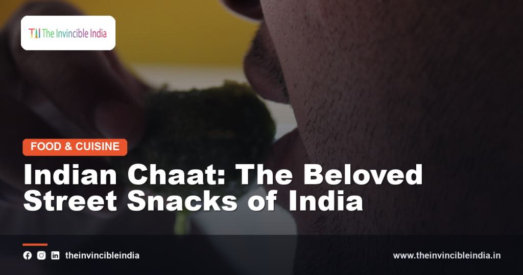 A plate of colourful Indian chaat with chutneys