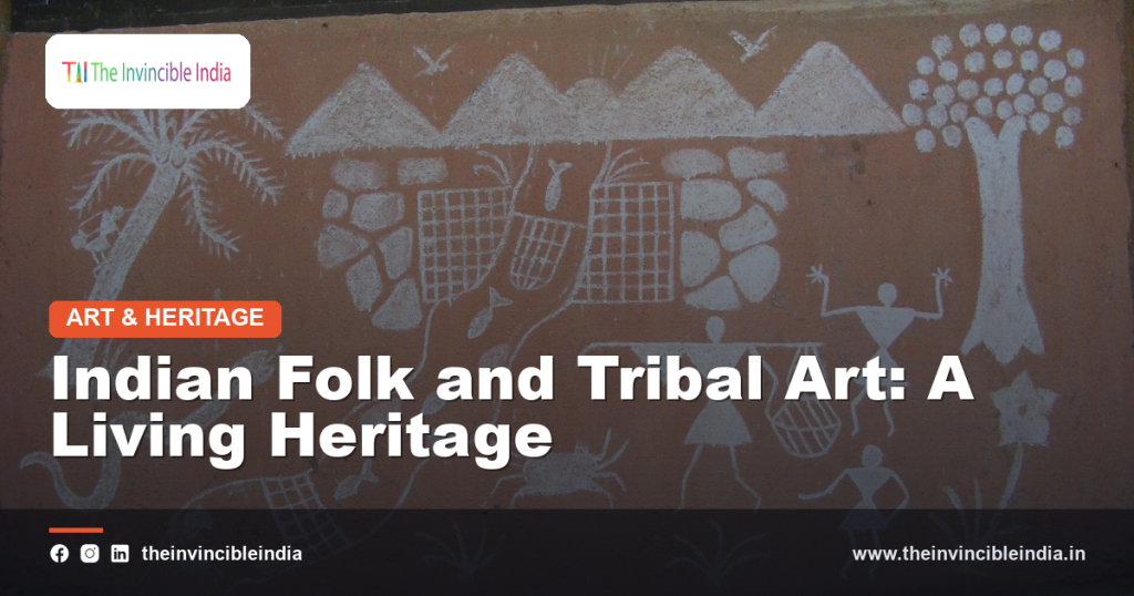 Colourful Indian folk and tribal art painting