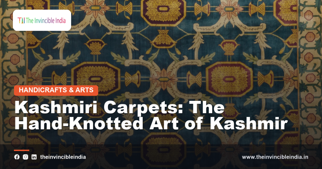 Detail of a hand-knotted Kashmiri carpet with floral pattern