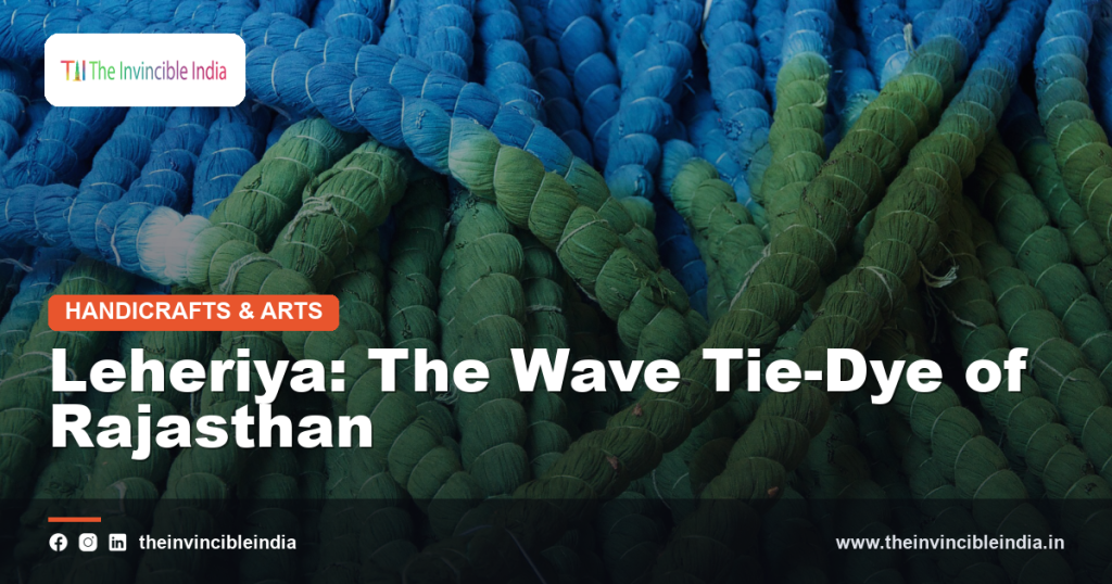 Rajasthani Leheriya fabric showing diagonal wave-patterned tie-dye stripes