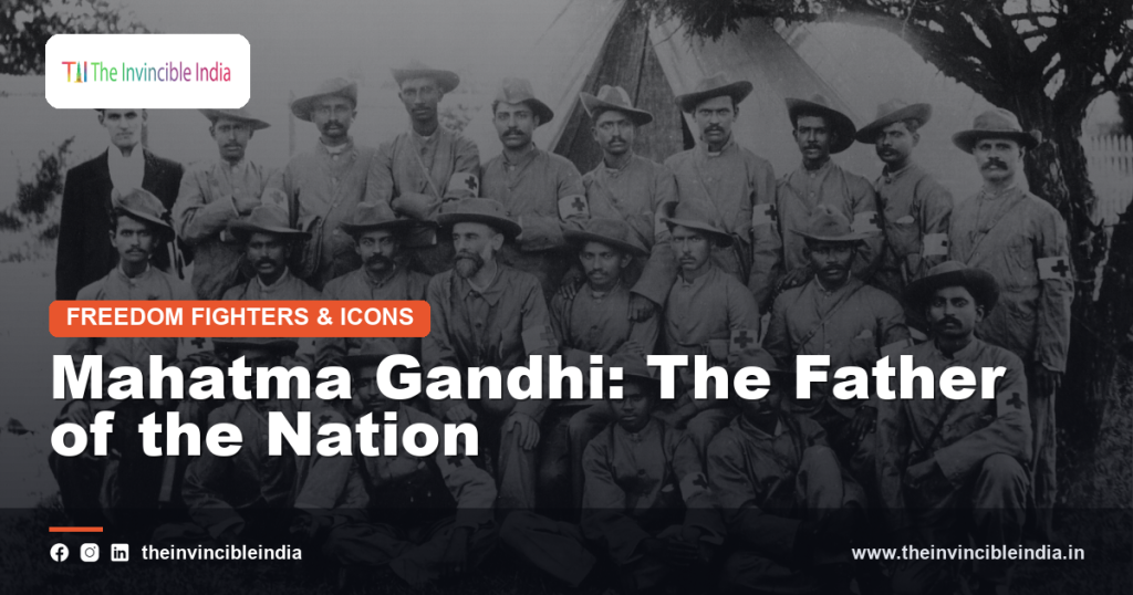 A portrait of Mahatma Gandhi, the Father of the Nation