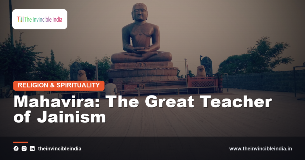 A statue of Mahavira, the revered teacher of Jainism, in a posture of deep meditation