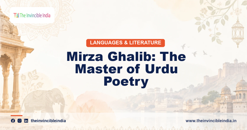 A depiction associated with Mirza Ghalib, widely regarded as Urdu's greatest poet