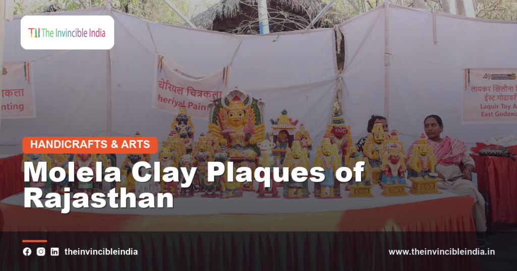 Hand-molded Molela terracotta plaque from Rajasthan depicting a folk deity