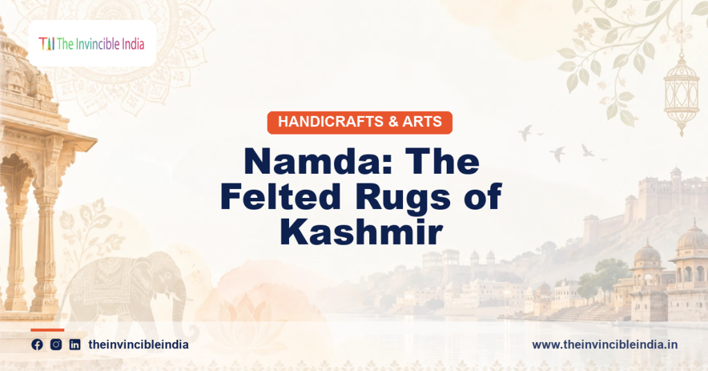 Embroidered Namda felted wool rug from Kashmir