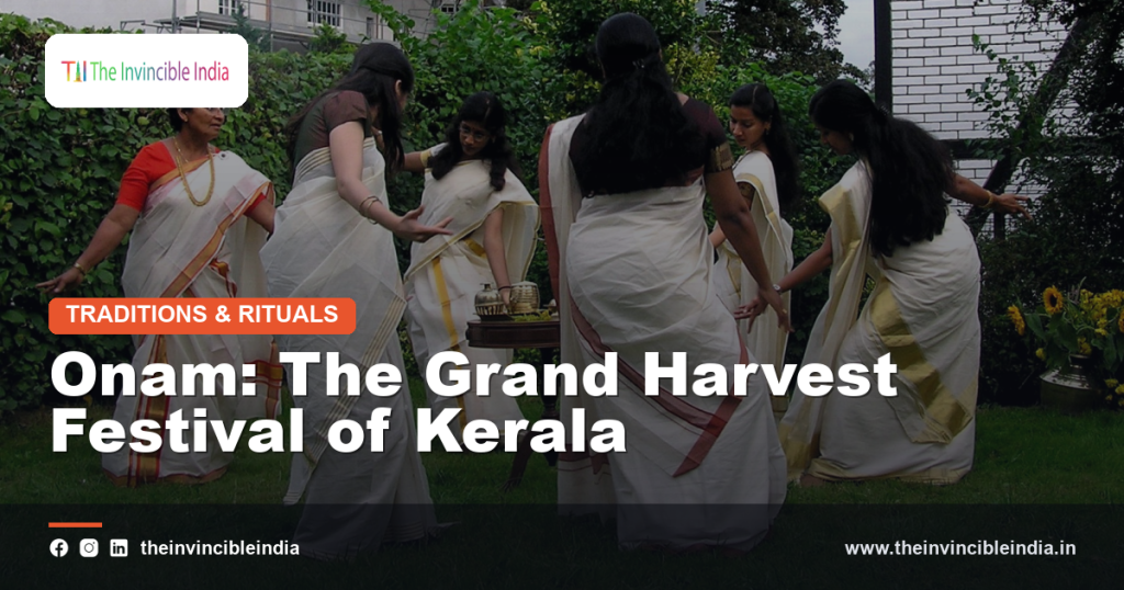 Colourful Onam celebrations with a flower carpet in Kerala