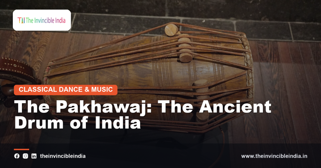 A pakhawaj, the ancient double-headed barrel drum of North Indian classical music