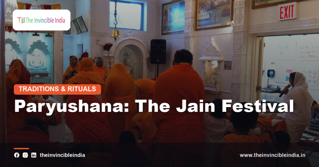 Jain devotees gathered in prayer during the Paryushana festival