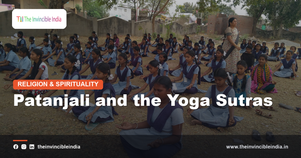 A yoga posture and meditation scene, evoking the teachings of Patanjali and the Yoga Sutras