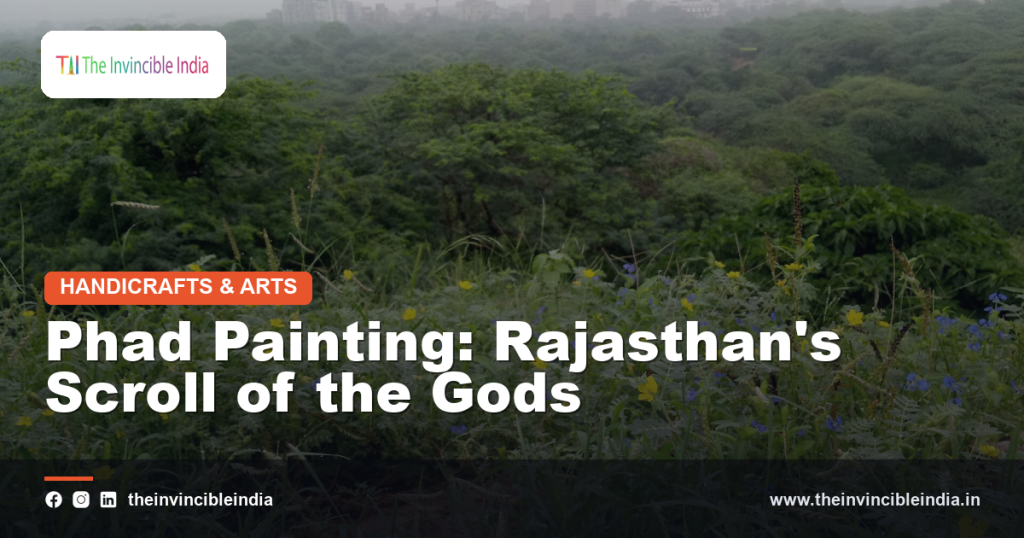 A long Phad scroll painting from Rajasthan depicting a folk deity