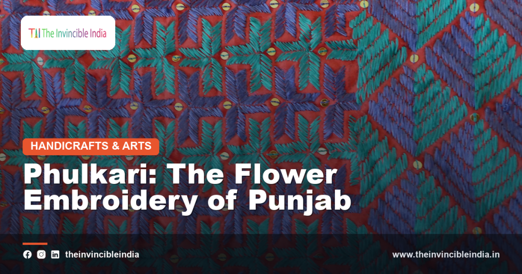 Vibrant Phulkari flower embroidery from Punjab in bright silk thread