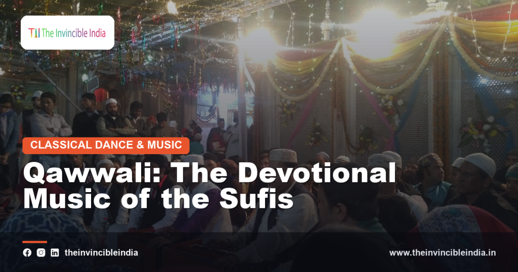 A qawwali group performing devotional Sufi music with harmonium and hand-clapping