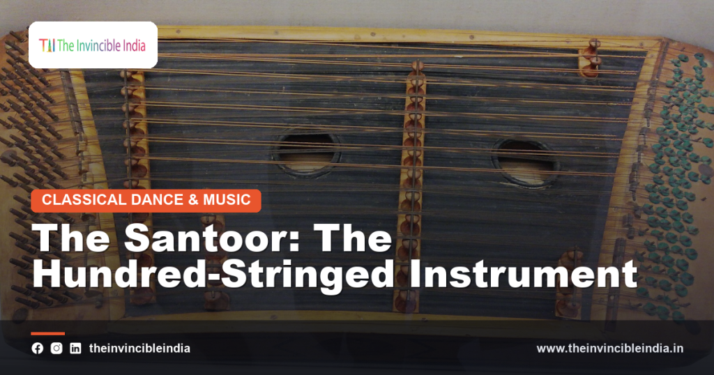 A santoor, the Kashmiri hundred-stringed hammered instrument, with its wooden mallets