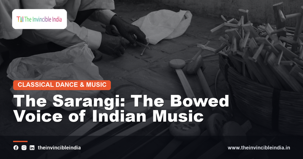 A sarangi, the bowed string instrument of North Indian classical music