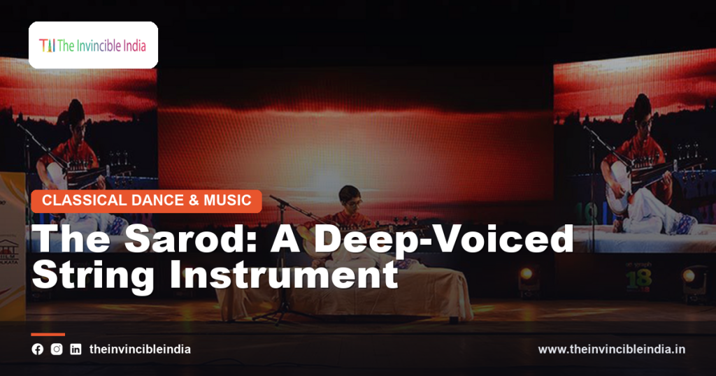 A sarod, the deep-voiced fretless string instrument of North Indian classical music