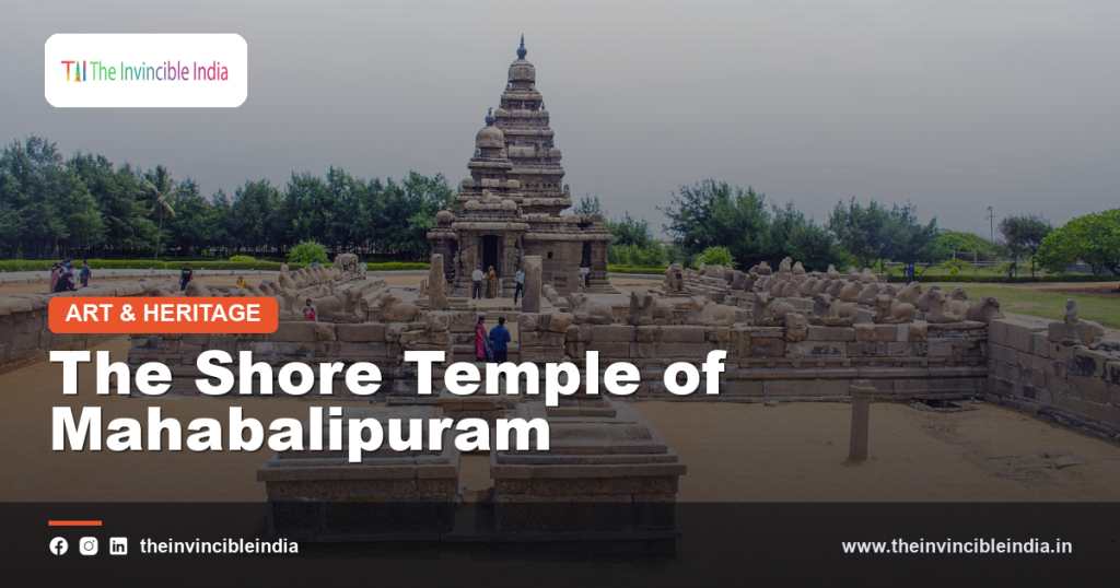 The Shore Temple at Mahabalipuram with its stepped granite towers set against the Bay of Bengal