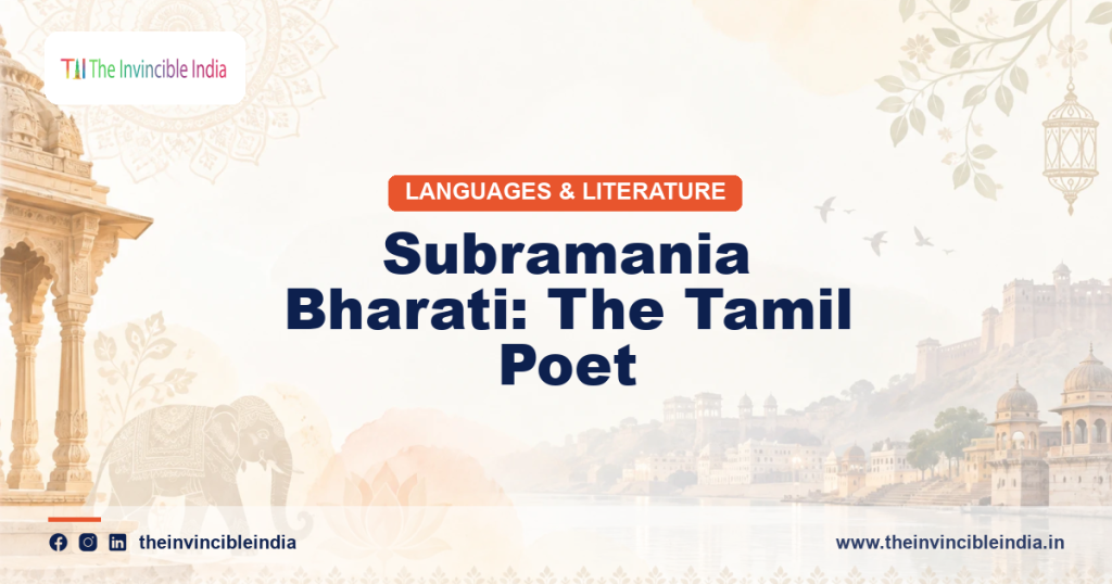 A statue commemorating Subramania Bharati, the celebrated Tamil poet