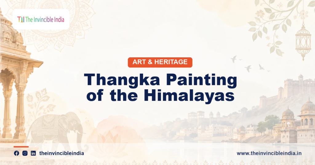 A traditional Thangka painting depicting a Buddhist deity surrounded by ornate mandala patterns