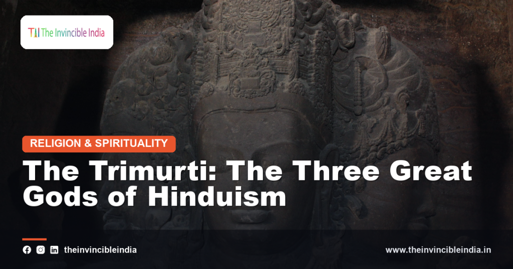 A sculpture of the Trimurti, the three great gods of Hinduism