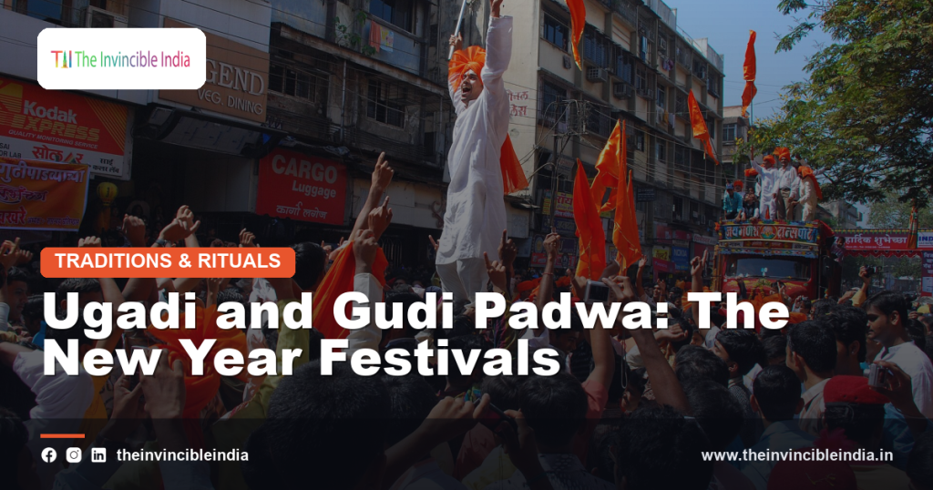A traditional Gudi flag raised outside a home during Gudi Padwa celebrations